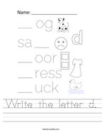 Write the letter d Handwriting Sheet