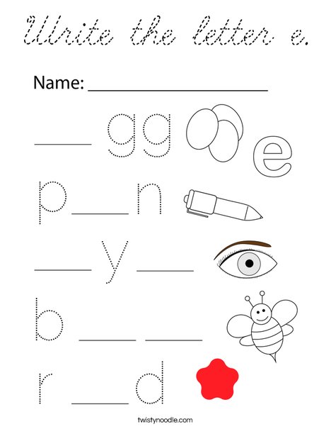 Write the letter e. Coloring Page