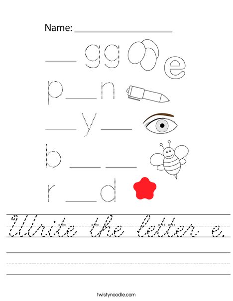 Write the letter e. Worksheet