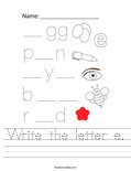 Write the letter e. Worksheet