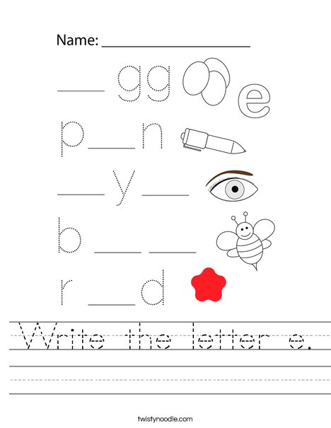 Write the letter e. Worksheet