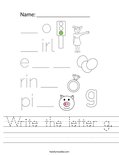 Write the letter g. Worksheet