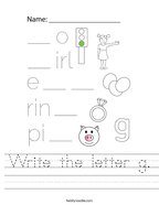 Write the letter g Handwriting Sheet
