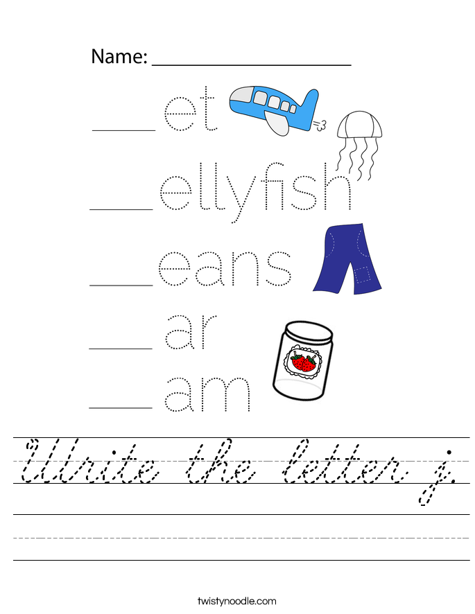 Write the letter j. Worksheet