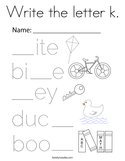 Write the letter k Coloring Page
