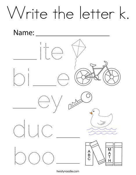 Write the letter k. Coloring Page