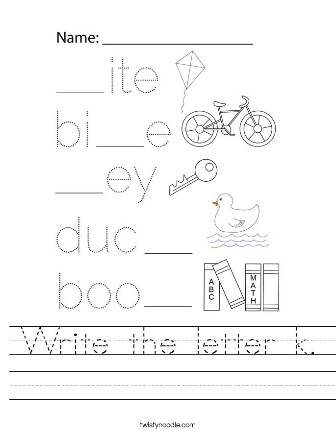 Write the letter k. Worksheet