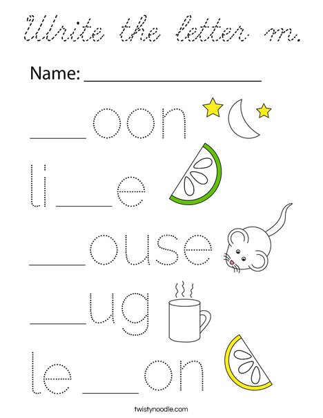 Write the letter m Coloring Page - Cursive - Twisty Noodle