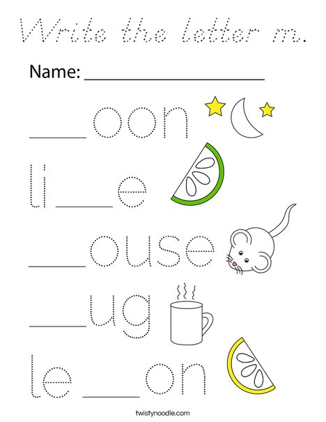 Write the letter m. Coloring Page
