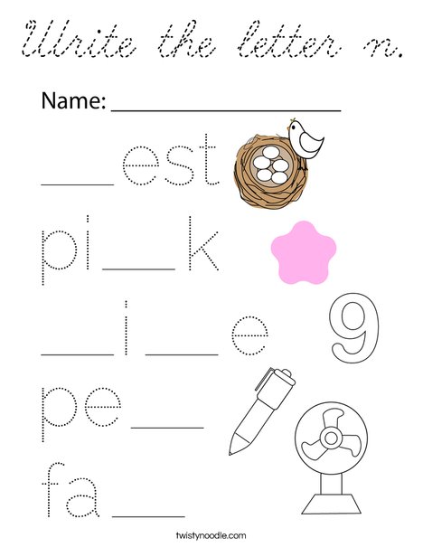 Write the letter n. Coloring Page