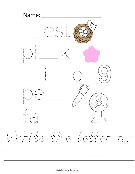 Write the letter n. Worksheet