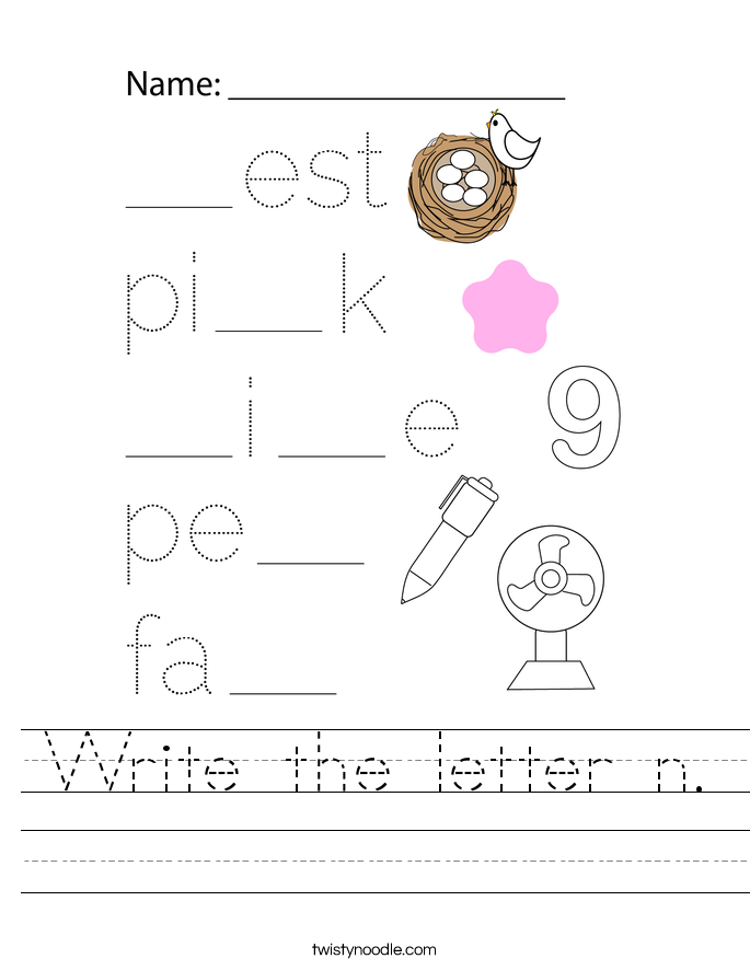 Write the letter n. Worksheet
