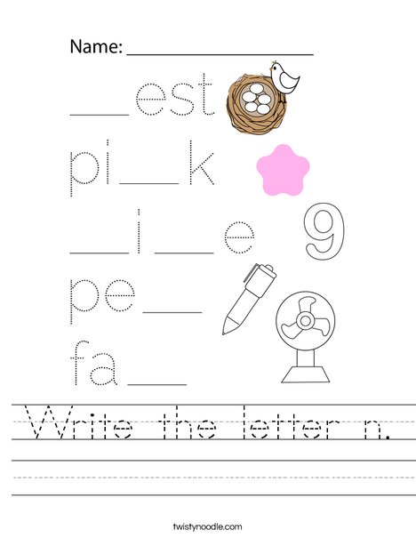 Write the letter n. Worksheet
