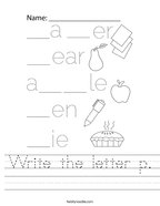 Write the letter p Handwriting Sheet