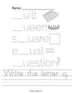 Write the letter q Handwriting Sheet
