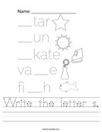 Write the letter s Handwriting Sheet