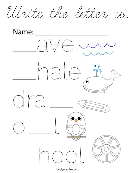 Write the letter w Coloring Page - Cursive - Twisty Noodle