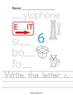 Write the letter x Handwriting Sheet