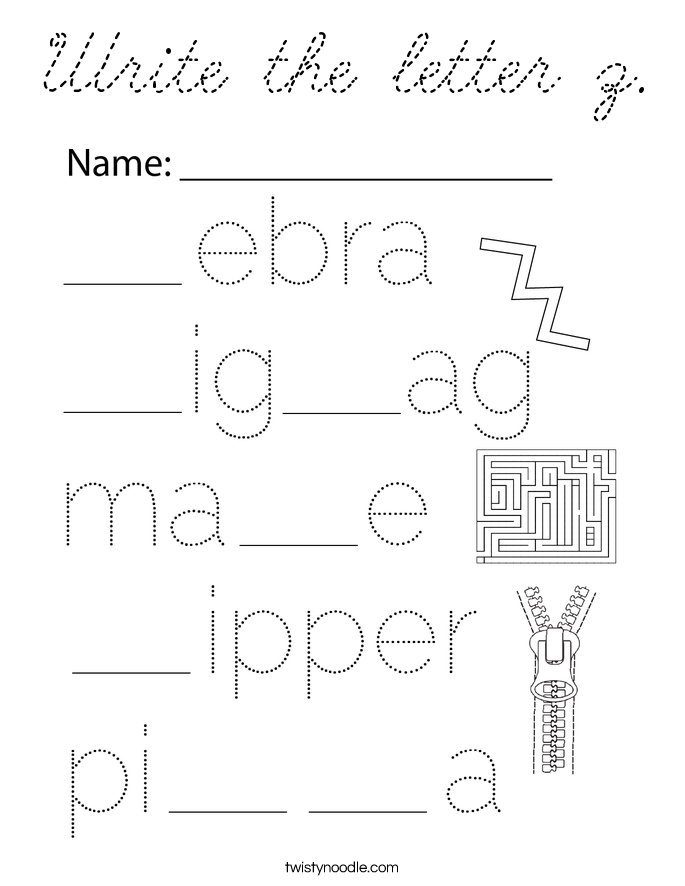 Write the letter z Coloring Page - Cursive - Twisty Noodle
