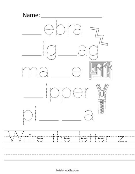 Write the letter z. Worksheet