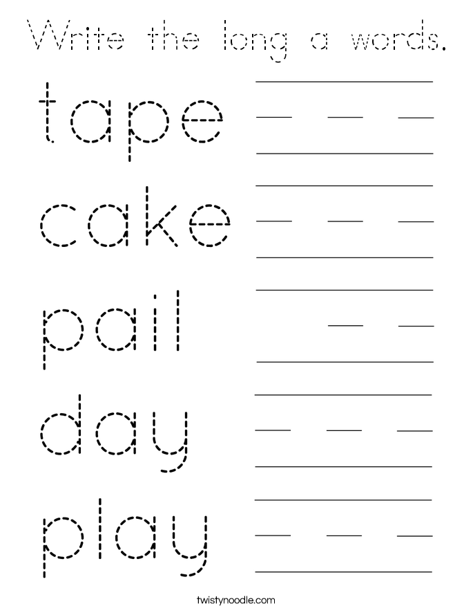 Write the long a words. Coloring Page