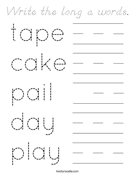Write the long a words. Coloring Page