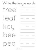 Write the long e words Coloring Page