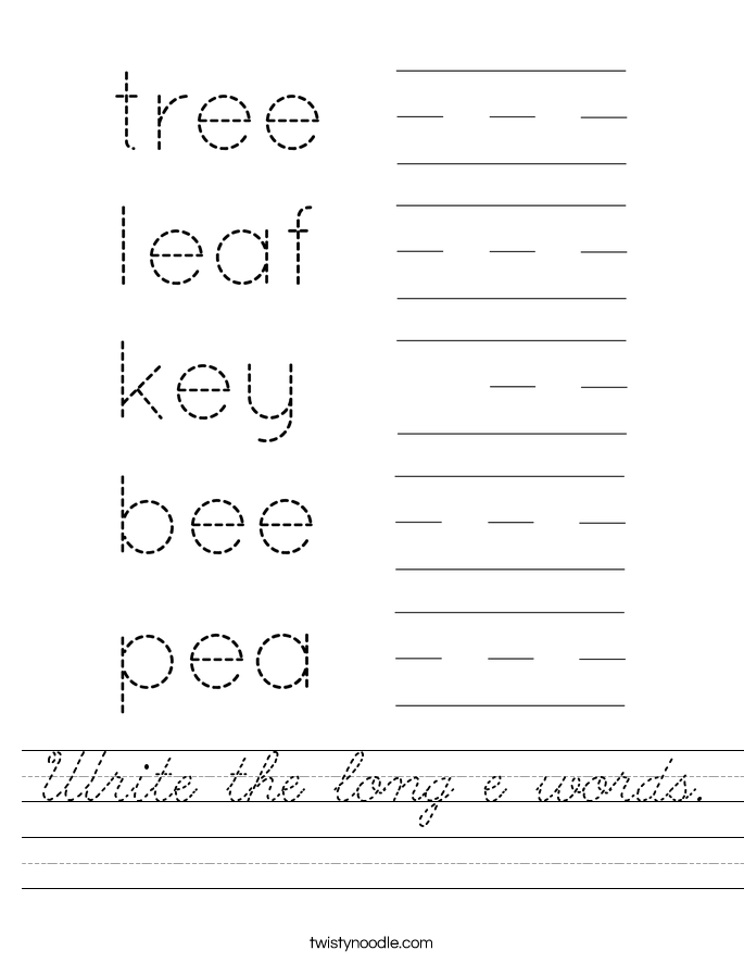Write the long e words. Worksheet
