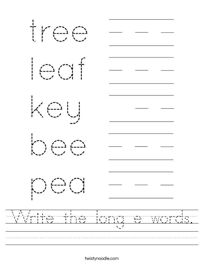 Write the long e words. Worksheet