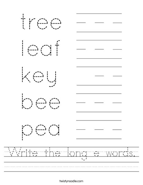 Write the long e words. Worksheet