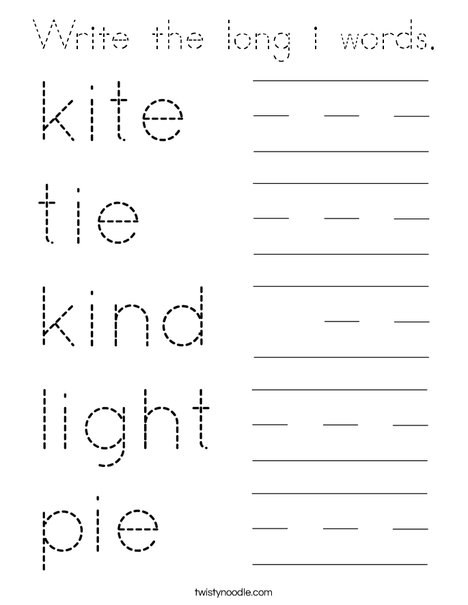Write the long i words. Coloring Page