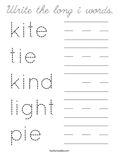 Write the long i words. Coloring Page