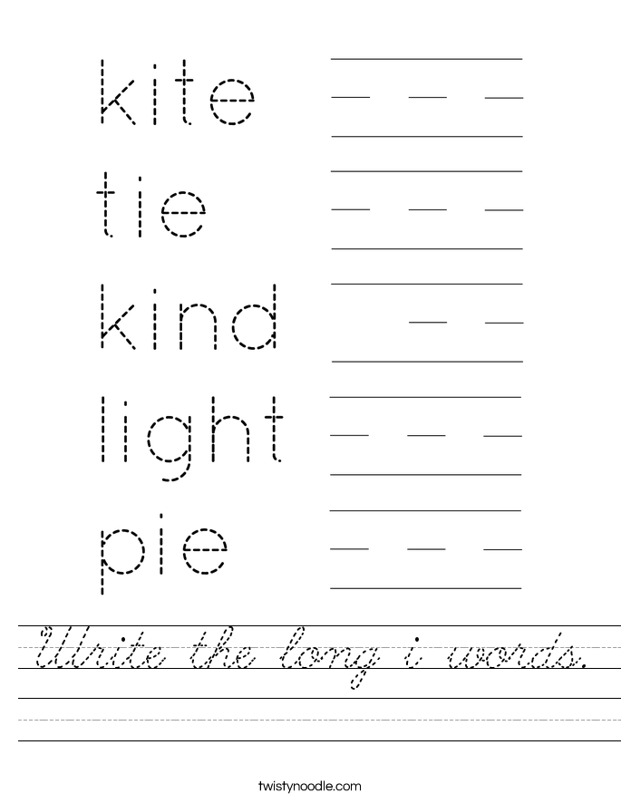 Write the long i words. Worksheet