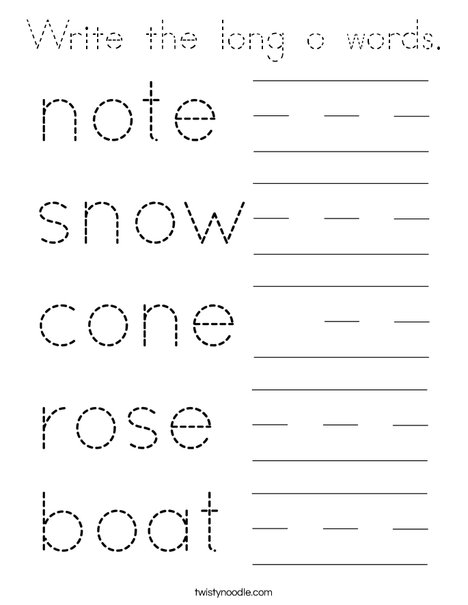 Write the long o words. Coloring Page