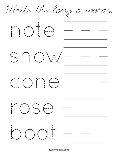 Write the long o words. Coloring Page