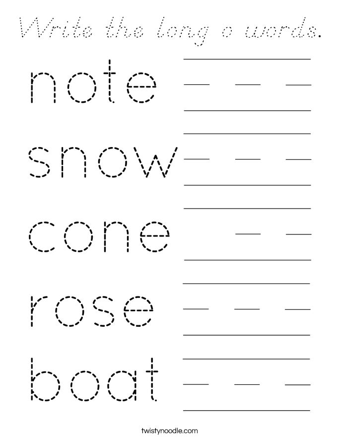 Write the long o words. Coloring Page
