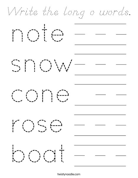 Write the long o words. Coloring Page
