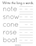 Write the long o words Coloring Page