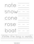 Write the long o words Handwriting Sheet