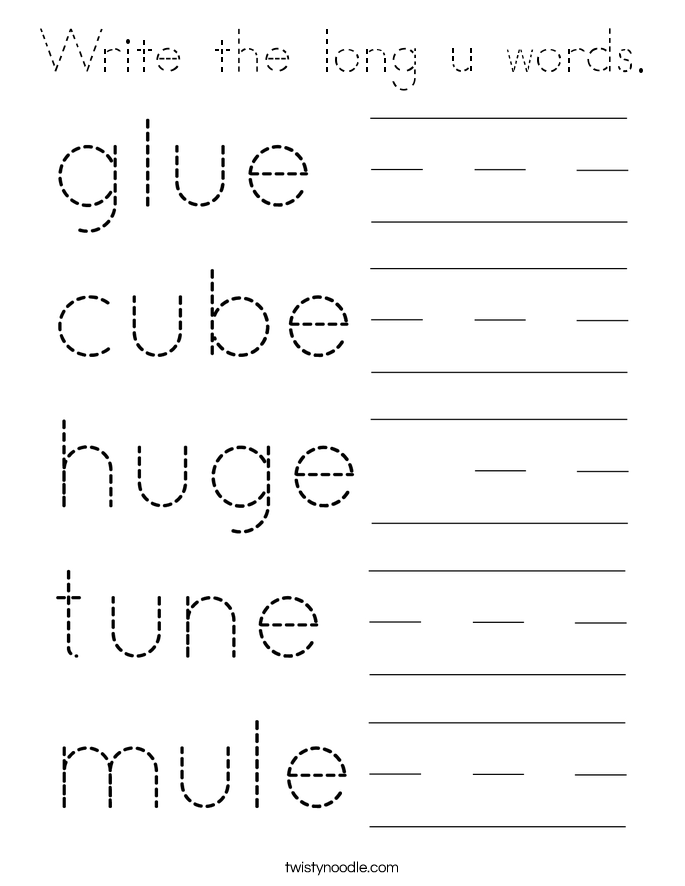 Write the long u words. Coloring Page