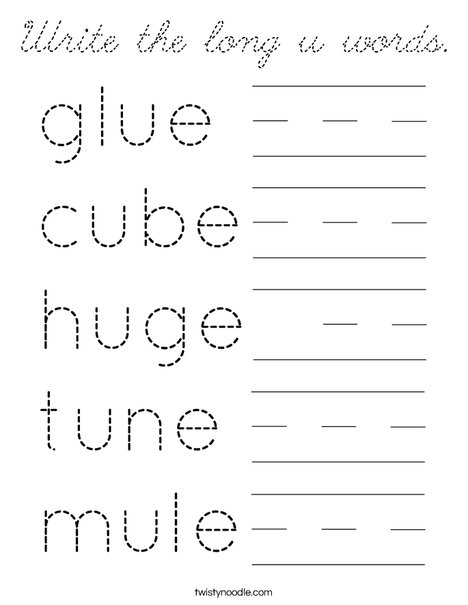 Write the long u words. Coloring Page