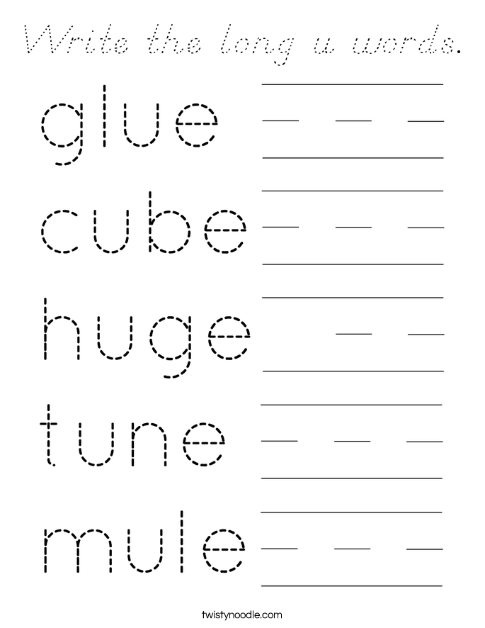 Write the long u words. Coloring Page