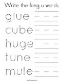 Write the long u words Coloring Page