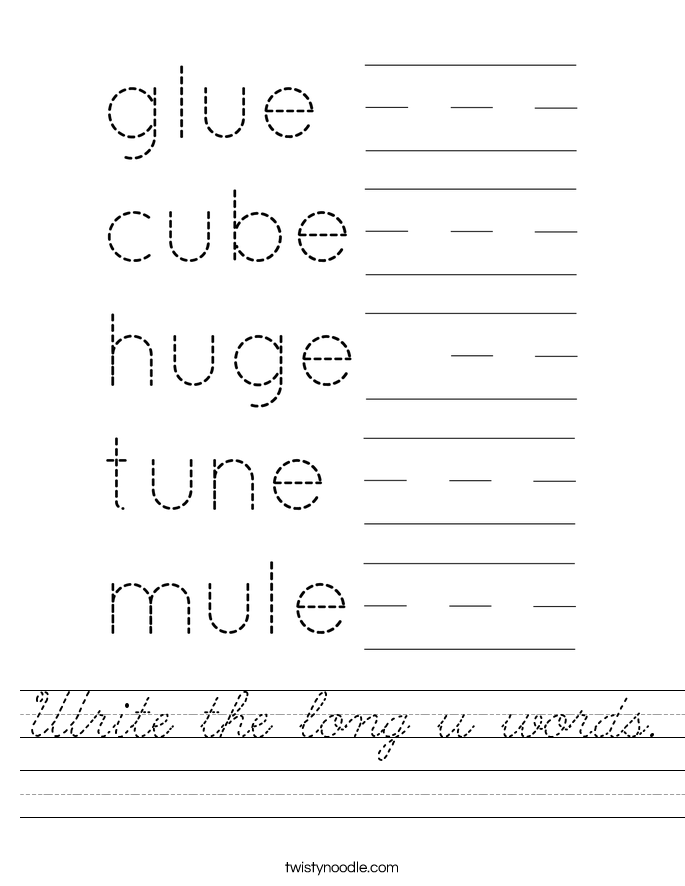 Write the long u words. Worksheet