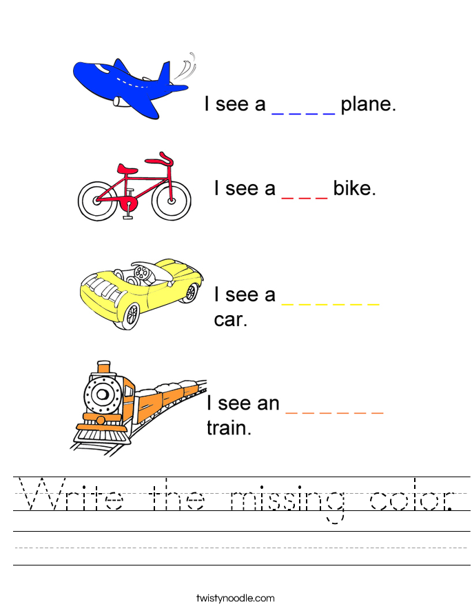 Write the missing color. Worksheet