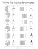 Write the missing denominator  Coloring Page