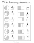 Write the missing denominator  Coloring Page