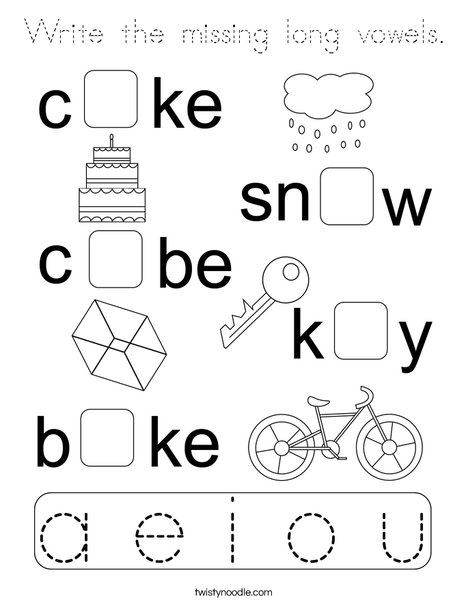Write the missing long vowels. Coloring Page