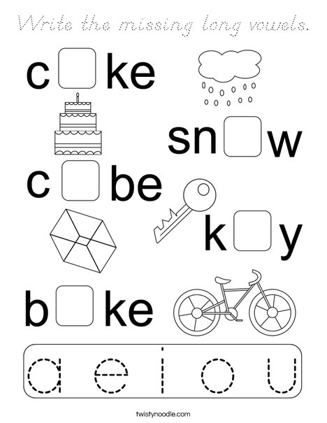 Write the missing long vowels. Coloring Page
