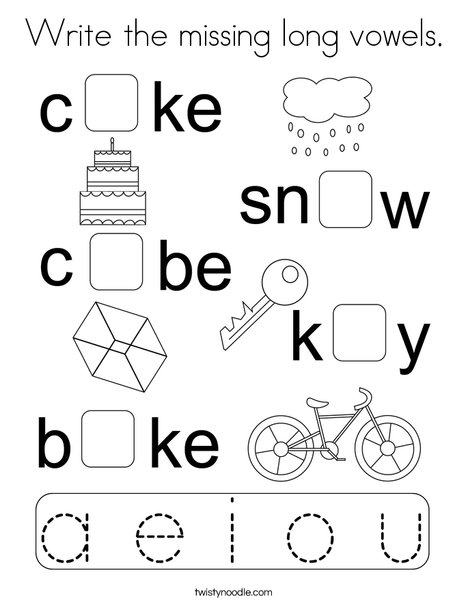 Write the missing long vowels. Coloring Page